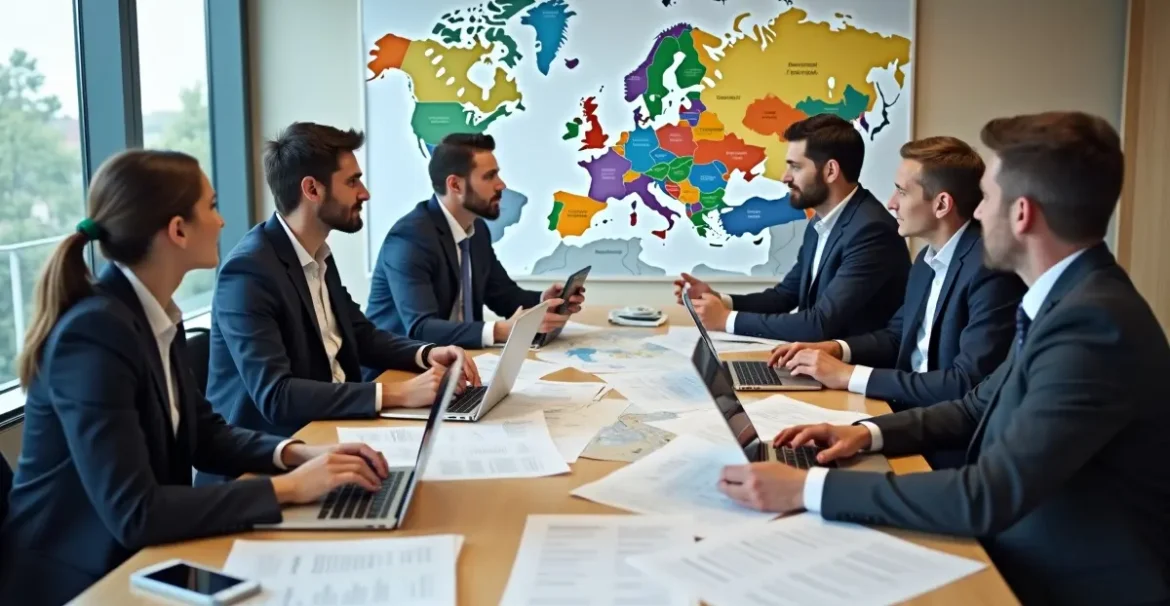 global business team planning expansion strategy across europe